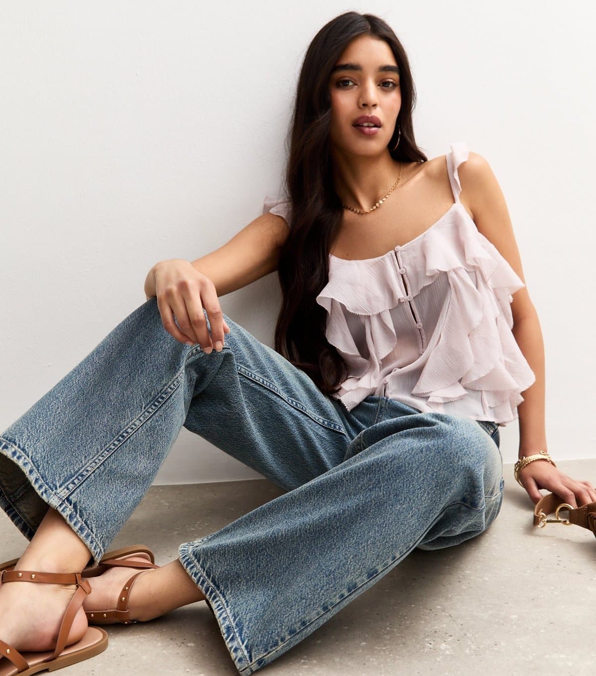 New Look Women's Blue Vintage Tint Low Rise Wide Leg Jeans New Look