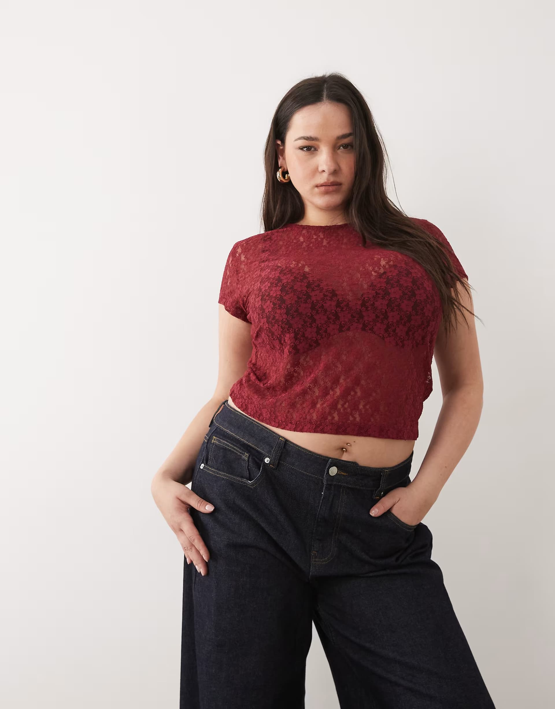 ASOS ASOS DESIGN Curve lace baby tee in dark red