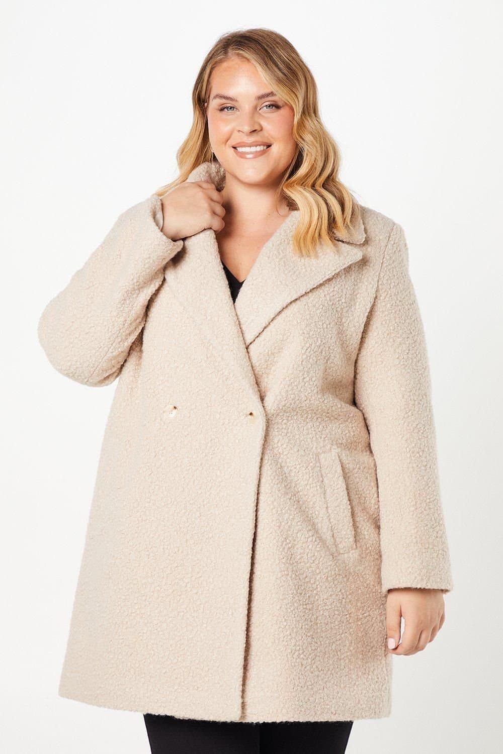 Dorothy Perkins Dorothy Perkins Women's Curve Teddy Boyfriend Coat in Oatmeal