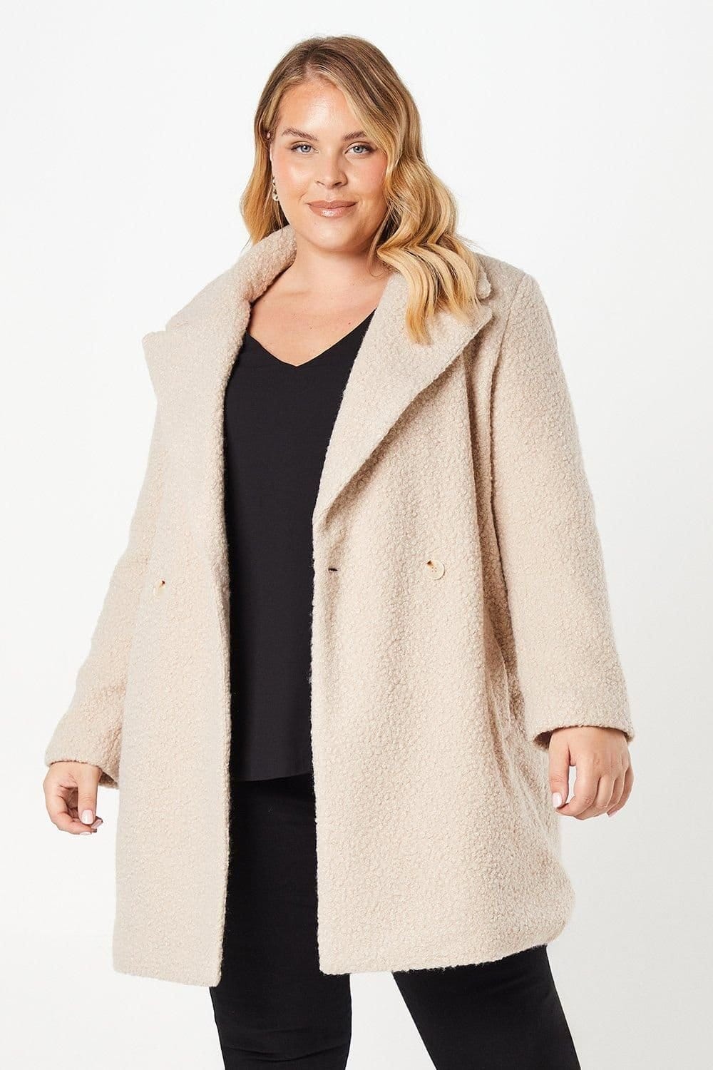 Dorothy Perkins Dorothy Perkins Women's Curve Teddy Boyfriend Coat in Oatmeal - 4