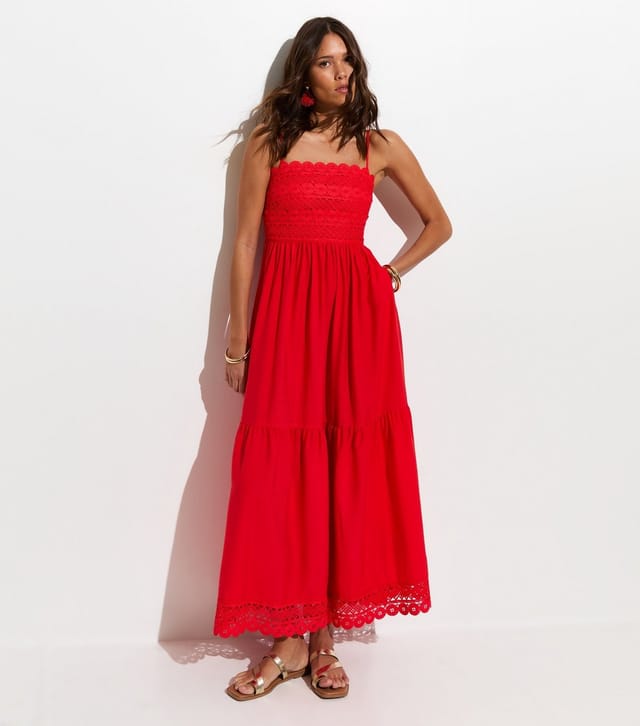 New Look Women's Bright Red Crochet Panel Beach Maxi Dress New Look - 2
