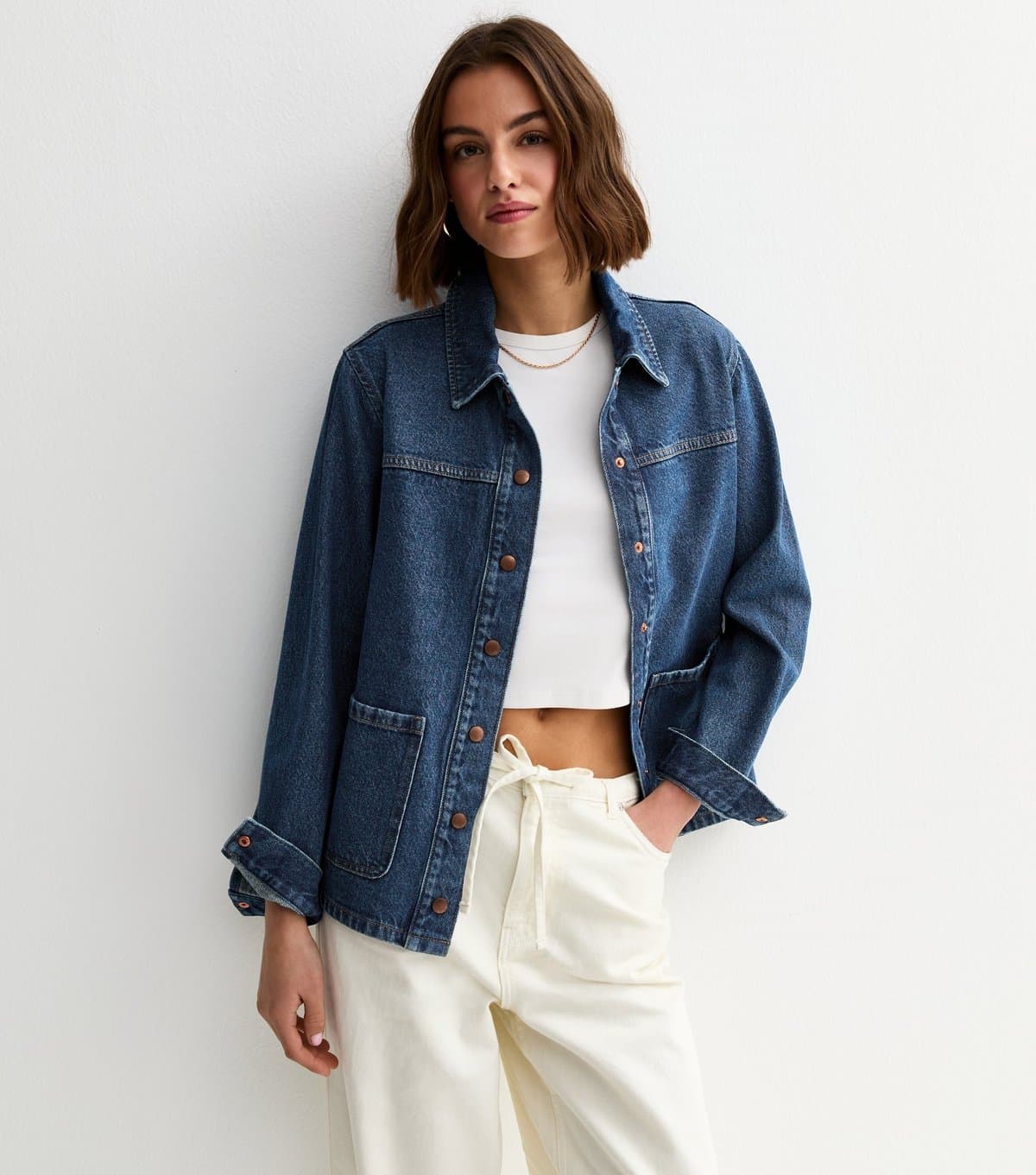 New Look Women's Blue Faded Denim Shacket New Look