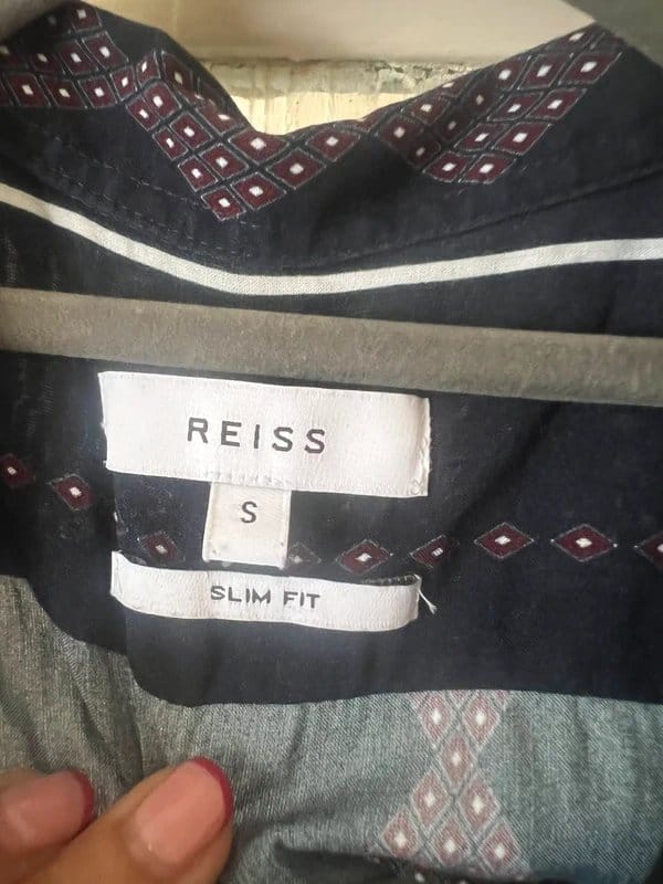 Reiss Navy Geometric Print Slim Fit Shirt Size S