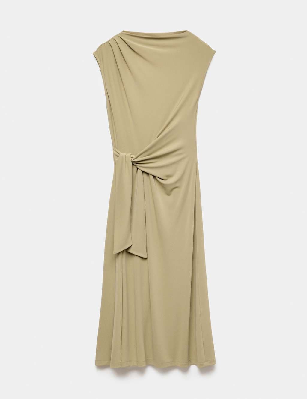 Marks & Spencer M&S Jersey Tie Waist Midi Waisted Dress Light Khaki