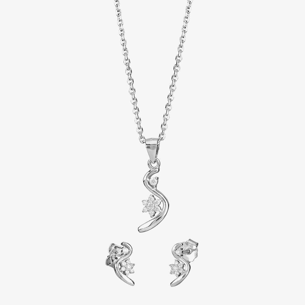 T.H.Baker T.H.Baker Women's Silver Cubic Zirconia Swirl Flower Pendant & Earring Set E614543+P613937