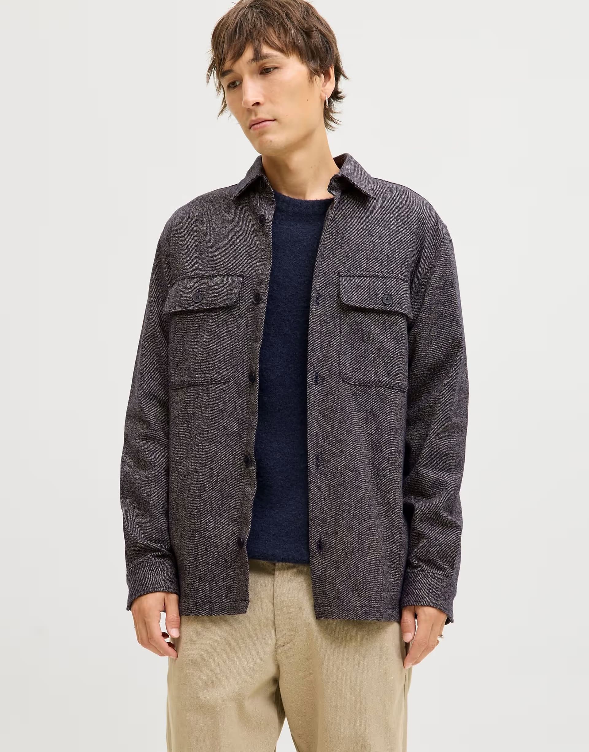 ASOS Jack & Jones double pocket overshirt in charcoal grey