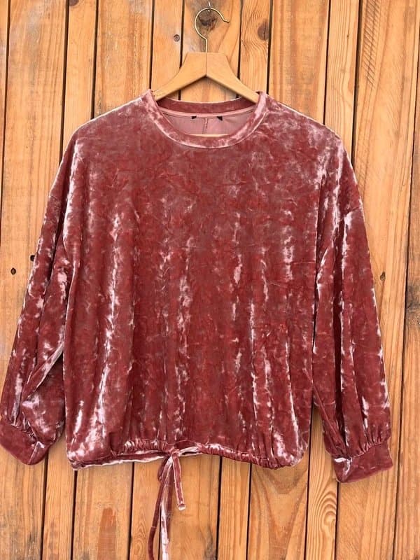 Topshop Velvet rose pink sweater top drawstring hem