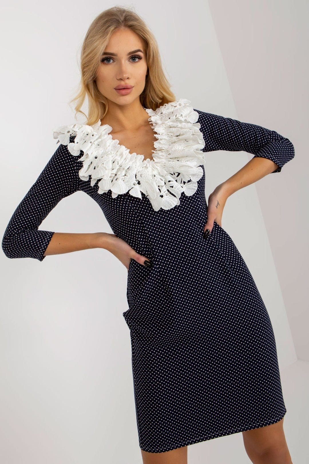 Love Lace Blue Pea Fabric Lace Zip Cocktail Dress