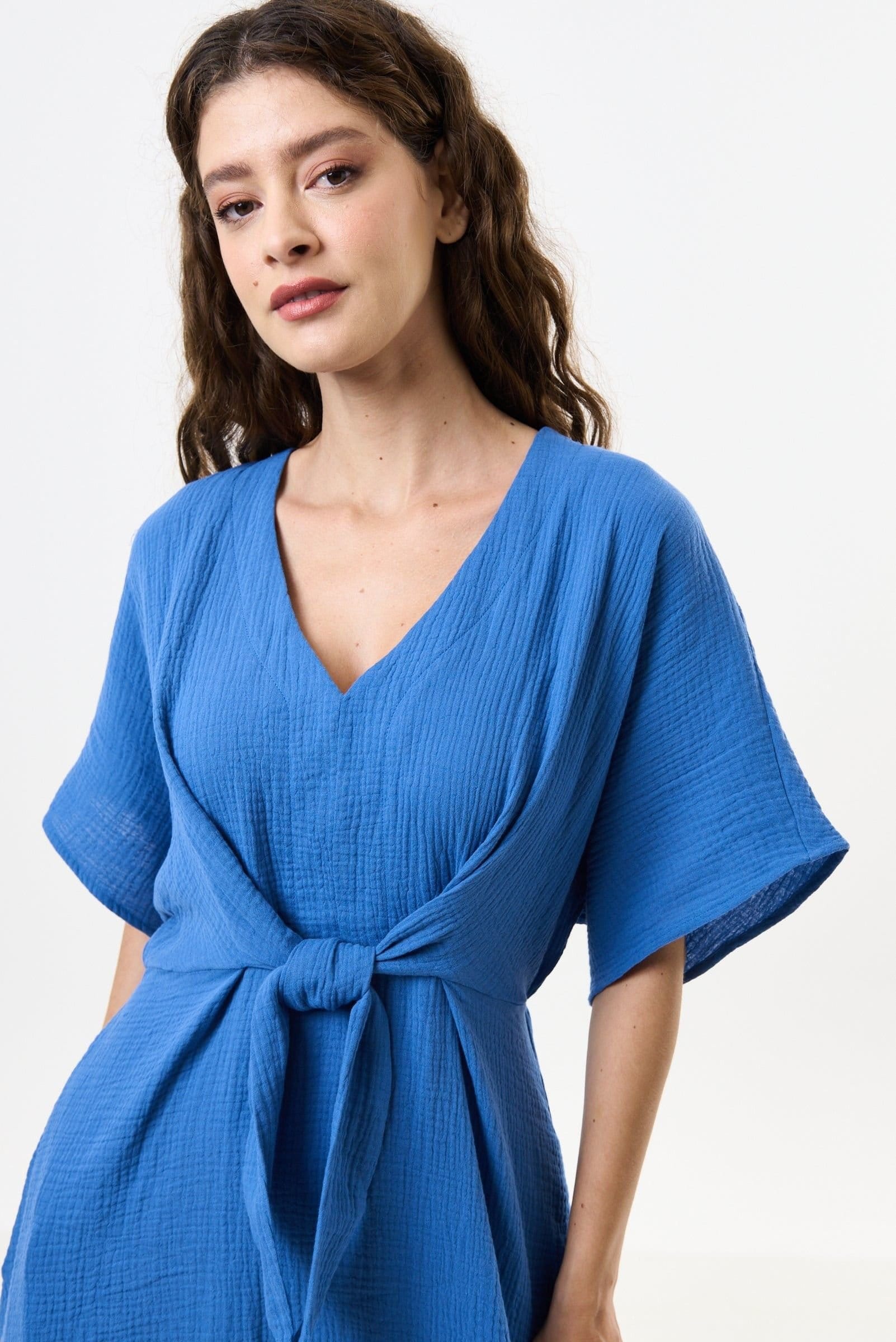 Louche Louche Women's Elody Double Gauze Tie Waist Midi Dress - Blue - 4