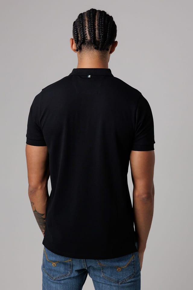 Santa Barbara Polo & Racquet Club Santa Barbara Polo & Racquet Club Men's Cotton Rich Stretch Classic Button Up Polo Shirt in Black - 2