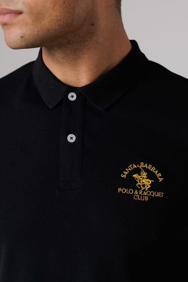 Santa Barbara Polo & Racquet Club Santa Barbara Polo & Racquet Club Men's Cotton Rich Stretch Classic Button Up Polo Shirt in Black - 3