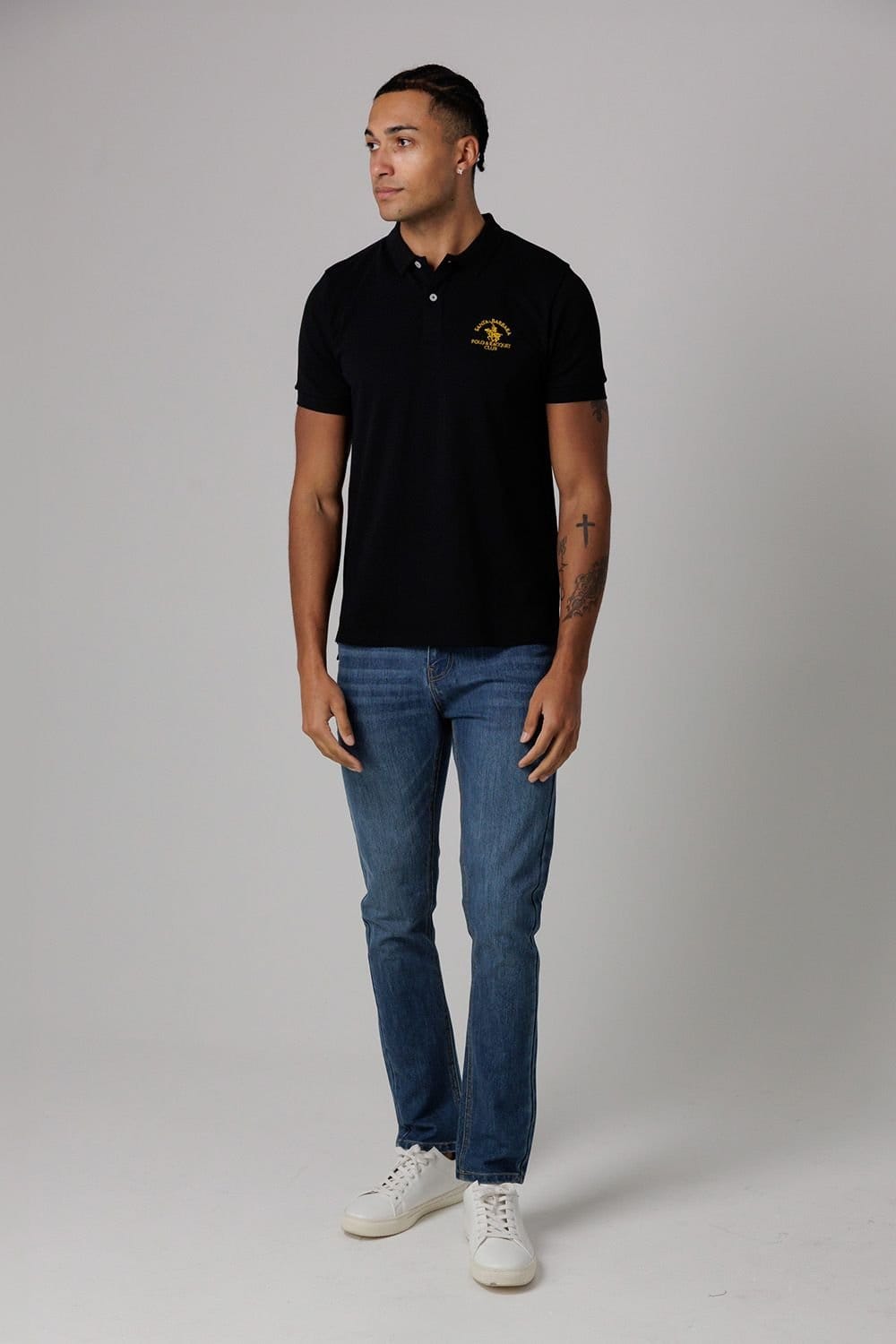 Santa Barbara Polo & Racquet Club Santa Barbara Polo & Racquet Club Men's Cotton Rich Stretch Classic Button Up Polo Shirt in Black - 4