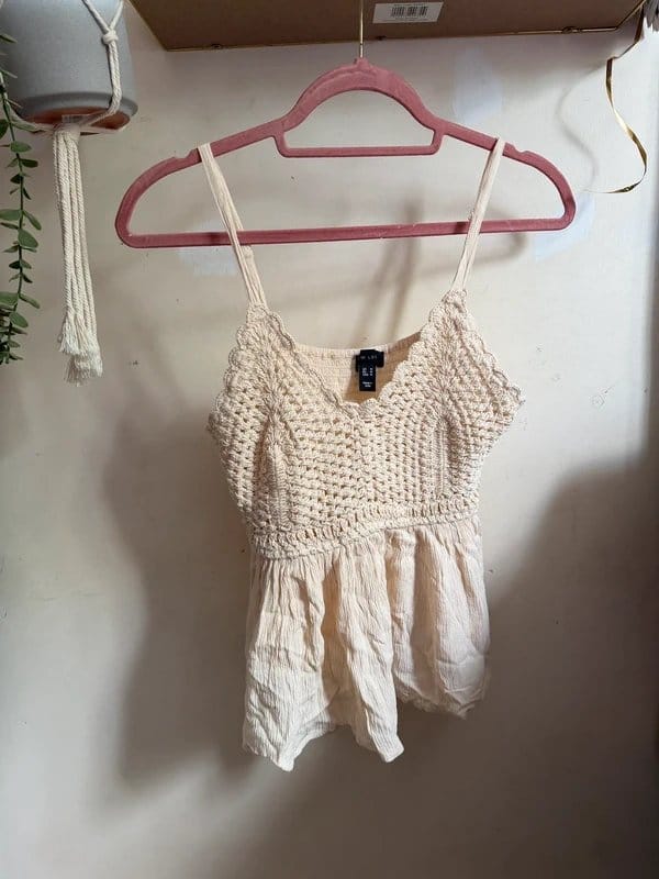New Look Cream Crochet Lace Trim Cami Top – Size S