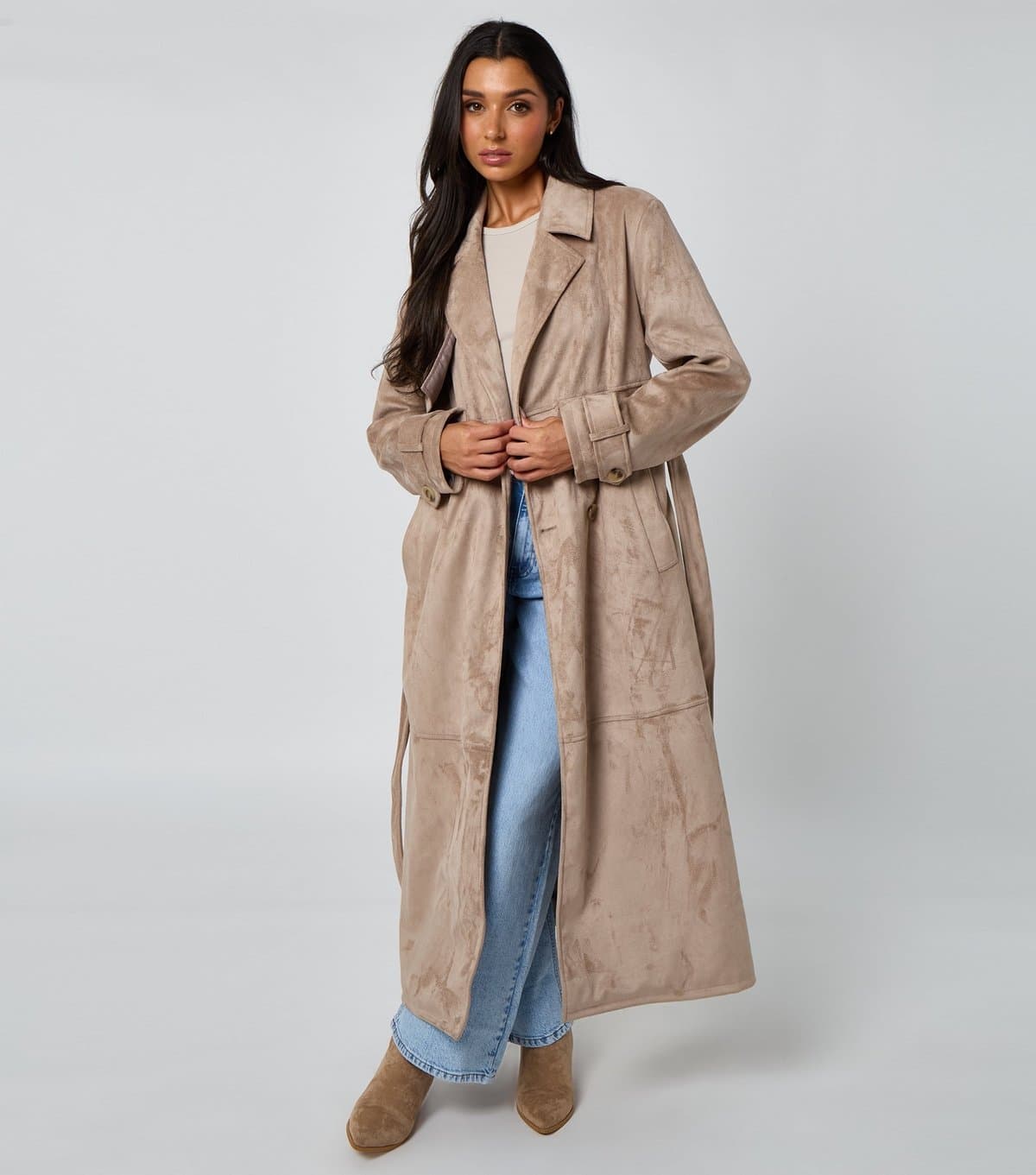 Urban Bliss Women's Stone Faux Suede Trench Coat Urban Bliss New Look