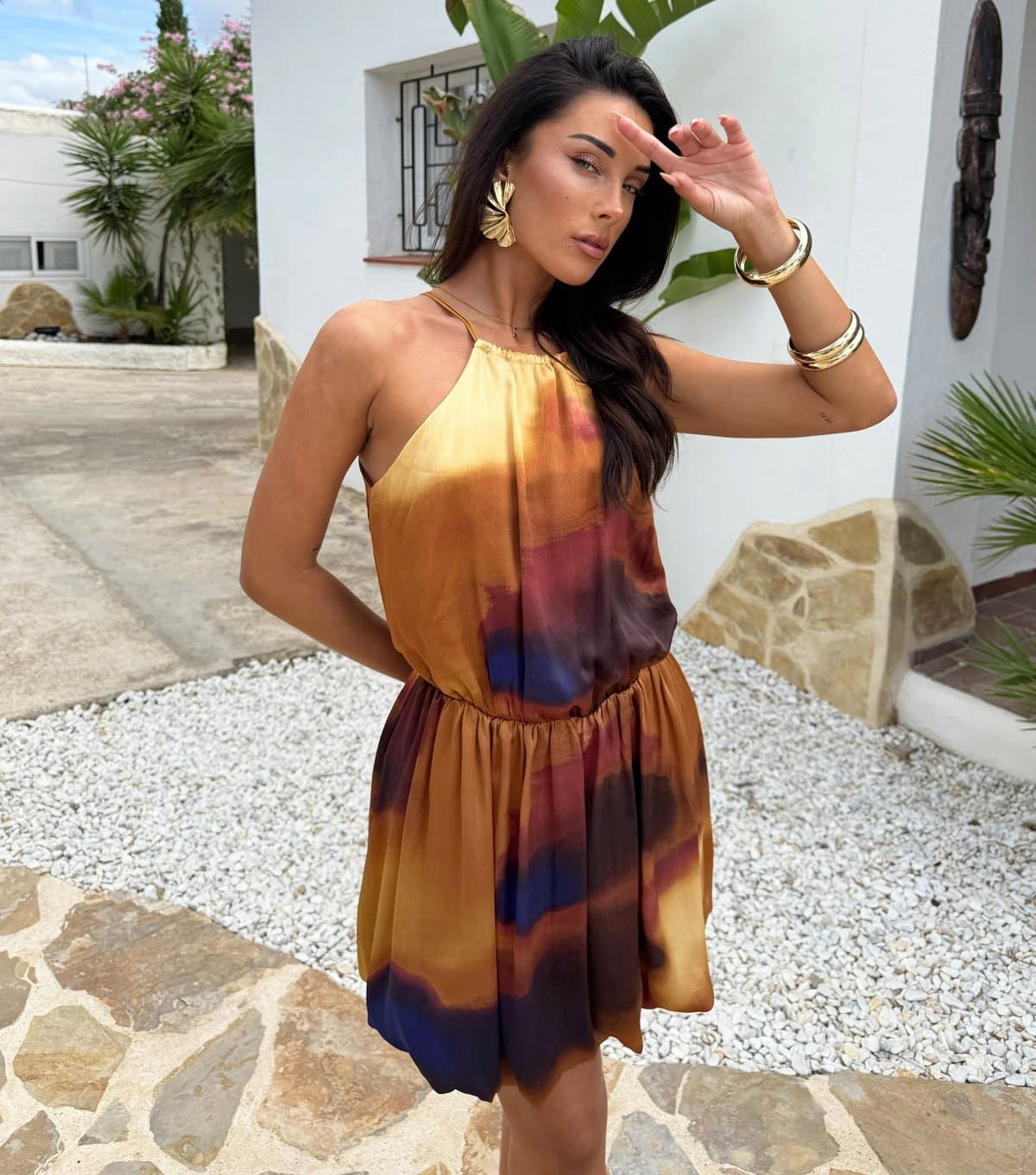 AX Paris Women's Brown Smudge Print Bubble Hem Mini Dress AX Paris New Look