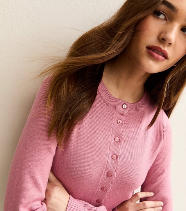 New Look Women's Pink Scalloped Trim Compact Knit Cardigan New Look - 2