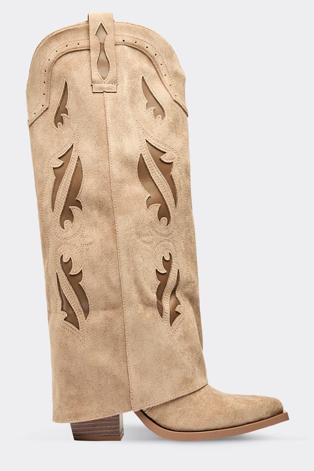 EGO EGO Women's Knee High Cut Out Faux Suede Block Heel Boots in Stone - 3