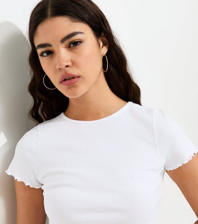 New Look Women's White Cotton Rich Short Sleeve Babylock T-Shirt New Look - 2