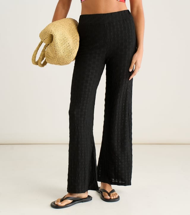 Gini London Women's Black Textured Beach Wide Leg Trousers Gini London New Look - 2