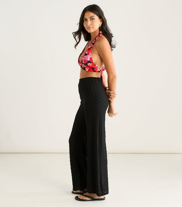 Gini London Women's Black Textured Beach Wide Leg Trousers Gini London New Look - 3