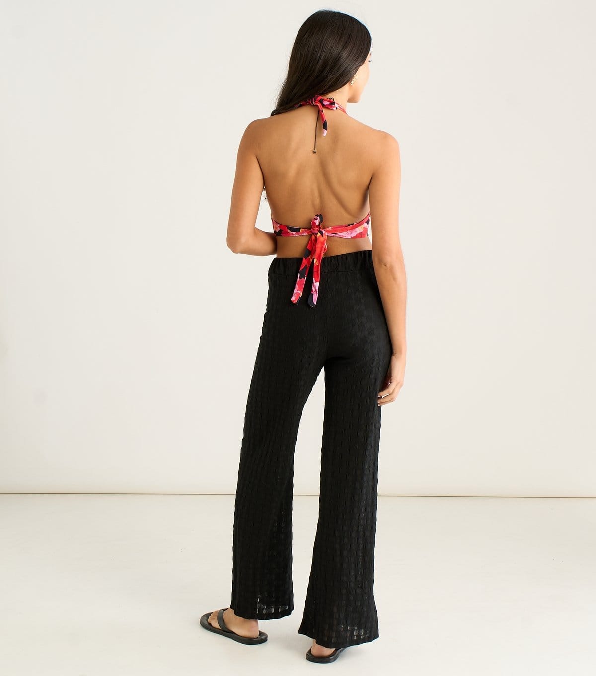 Gini London Women's Black Textured Beach Wide Leg Trousers Gini London New Look - 4