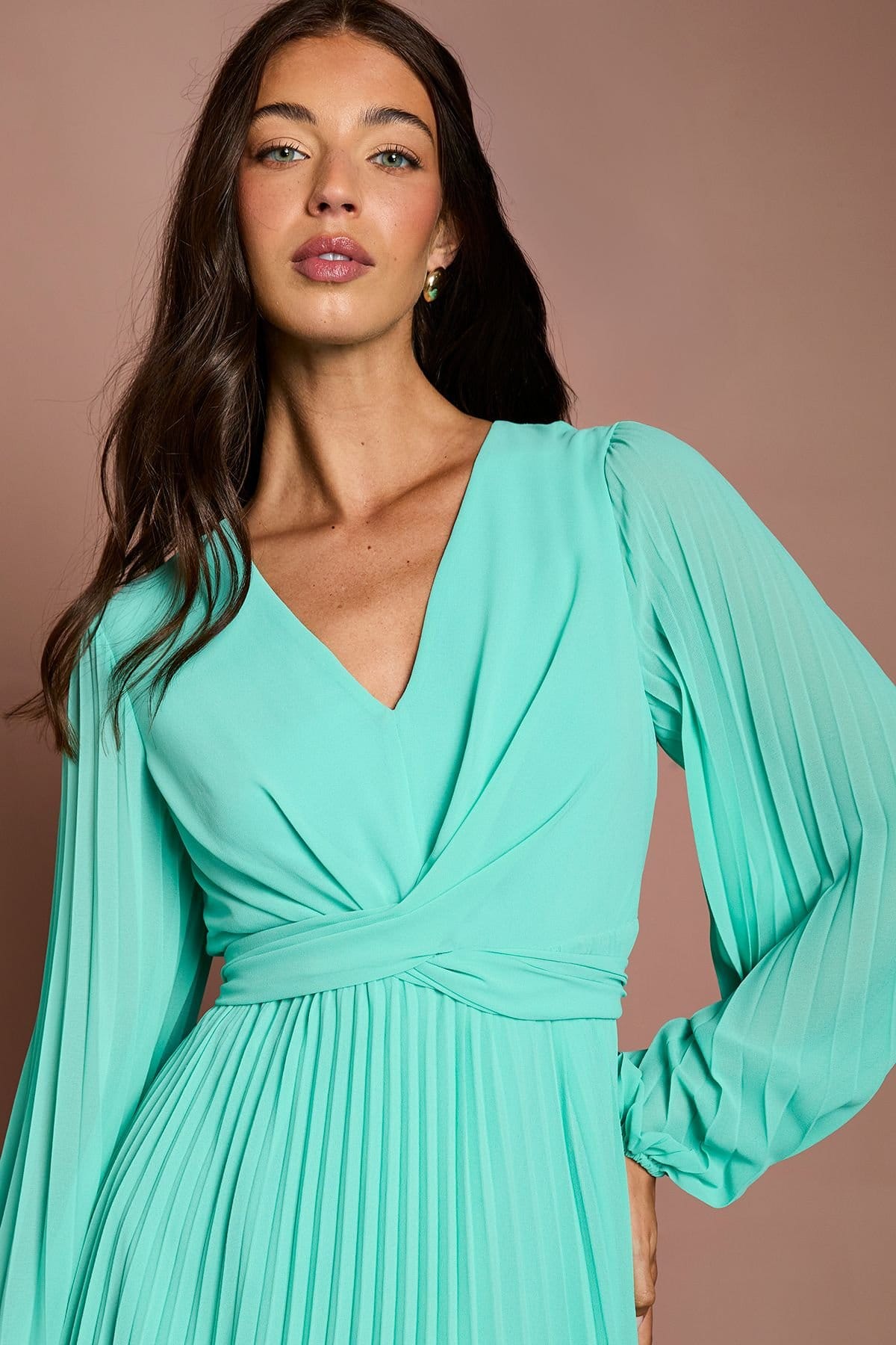 Coast Coast Women's Pleated Wrap Front Dress in Aqua - 4