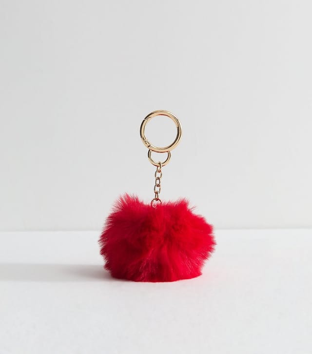 New Look Bright Red Fluffy Pom Pom Bag Charm New Look - 2