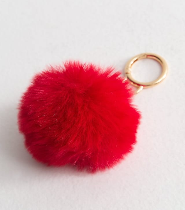 New Look Bright Red Fluffy Pom Pom Bag Charm New Look - 3