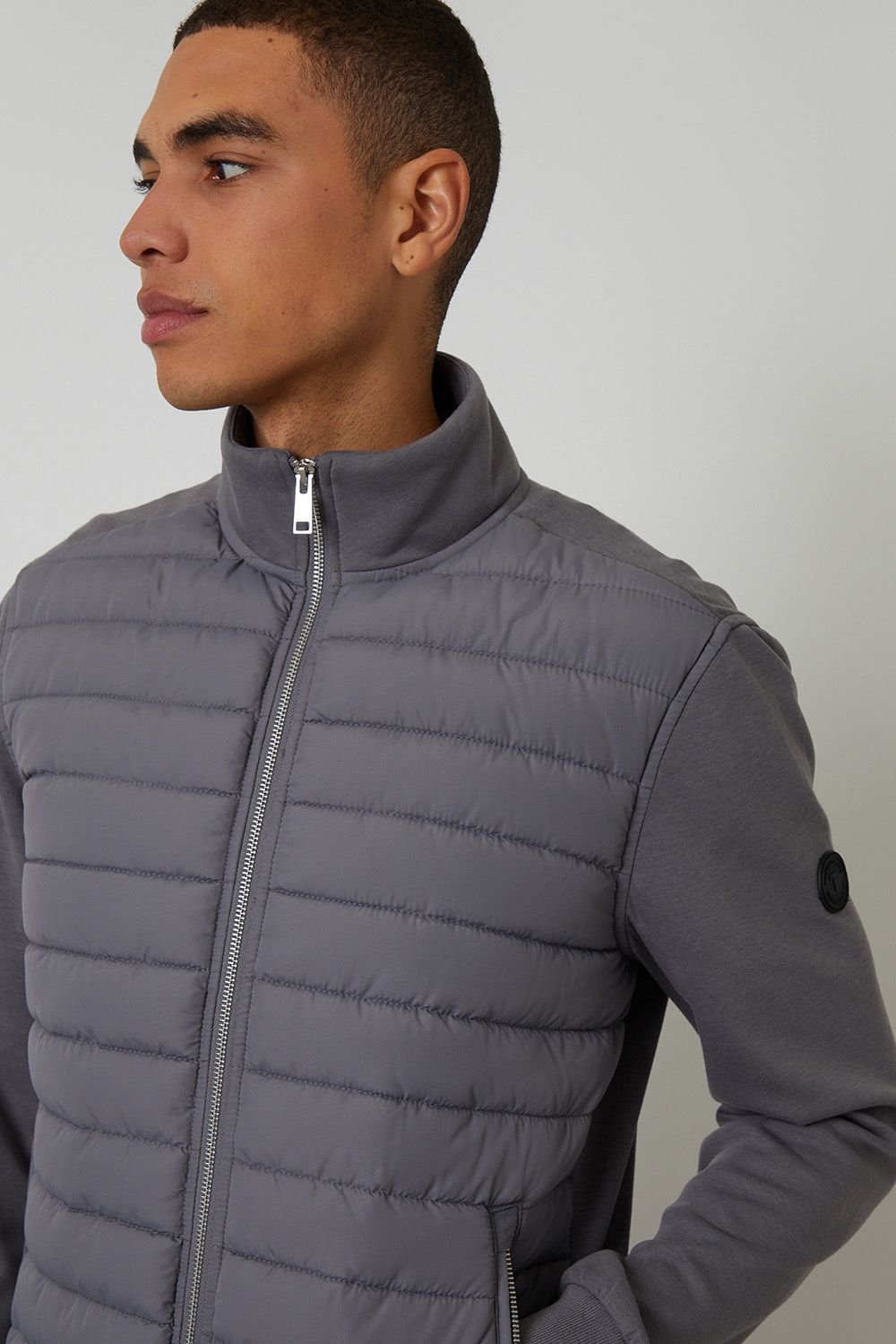 Threadbare Threadbare Men's Quilted Hybrid Funnel Neck Jacket in Dark Grey - 4