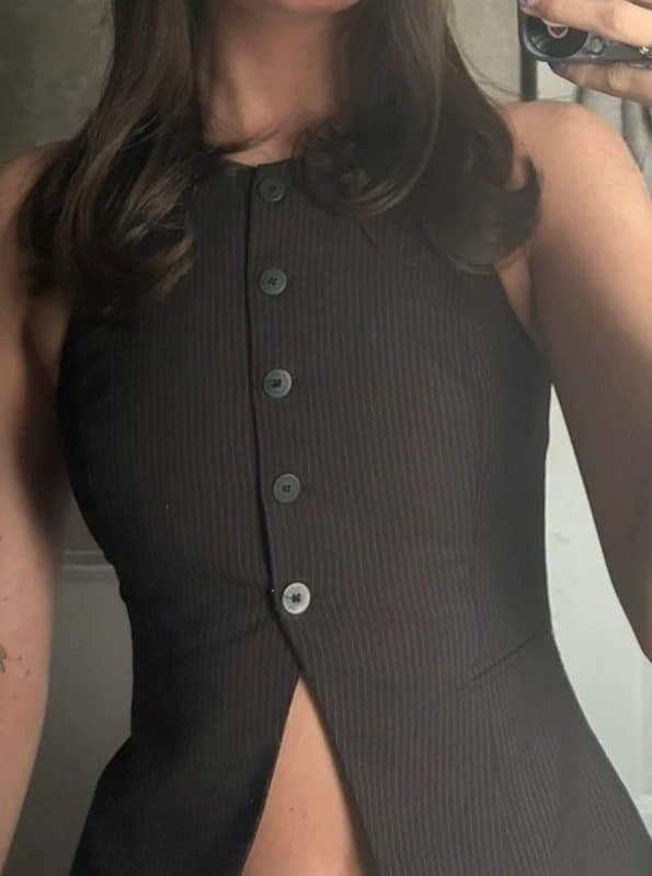 Bershka Brown striped cut out waist coat