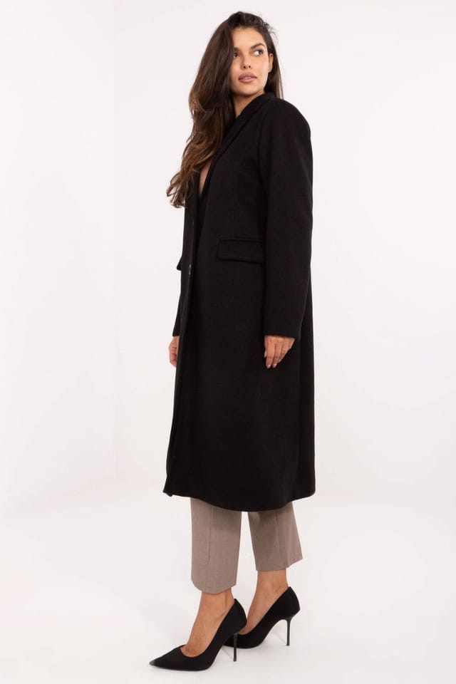 Love Lace Love Lace Women's Long Polyester Elegant Coat with Shoulder Pads in Black - 2