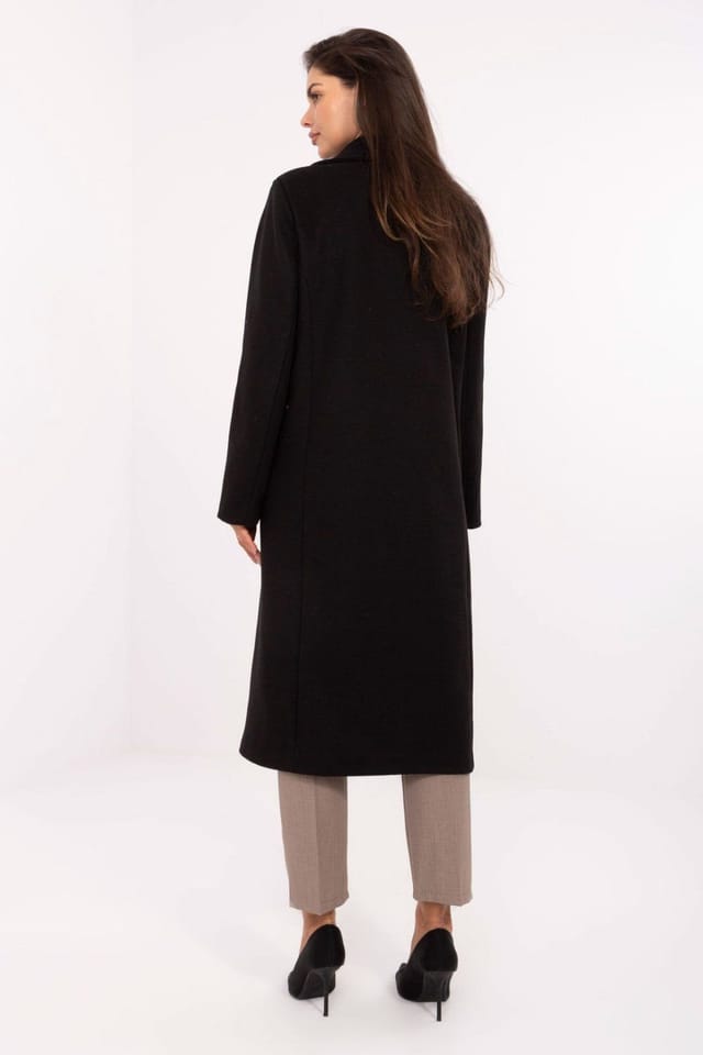 Love Lace Love Lace Women's Long Polyester Elegant Coat with Shoulder Pads in Black - 3
