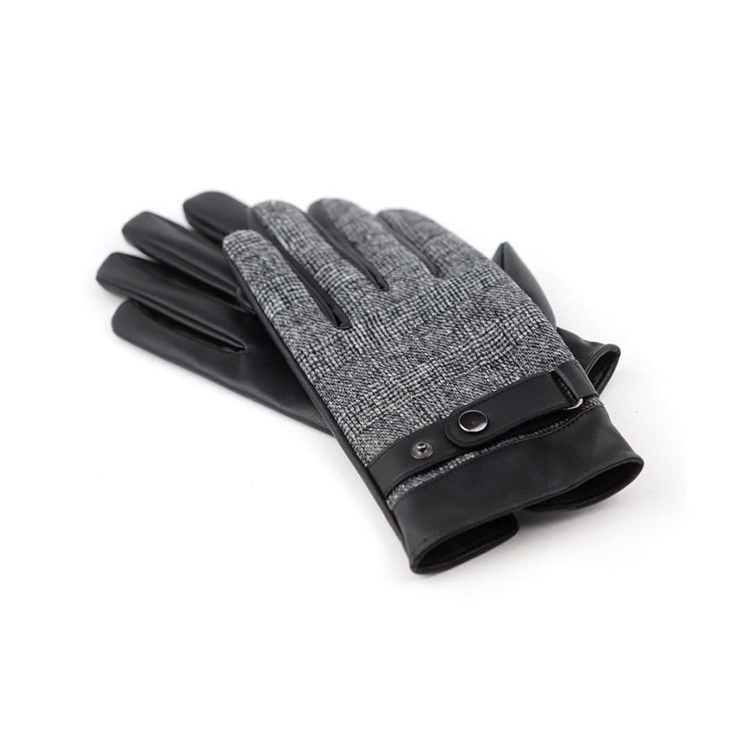POM Collection POM Collection Men's Faux Leather Check Gloves in Grey