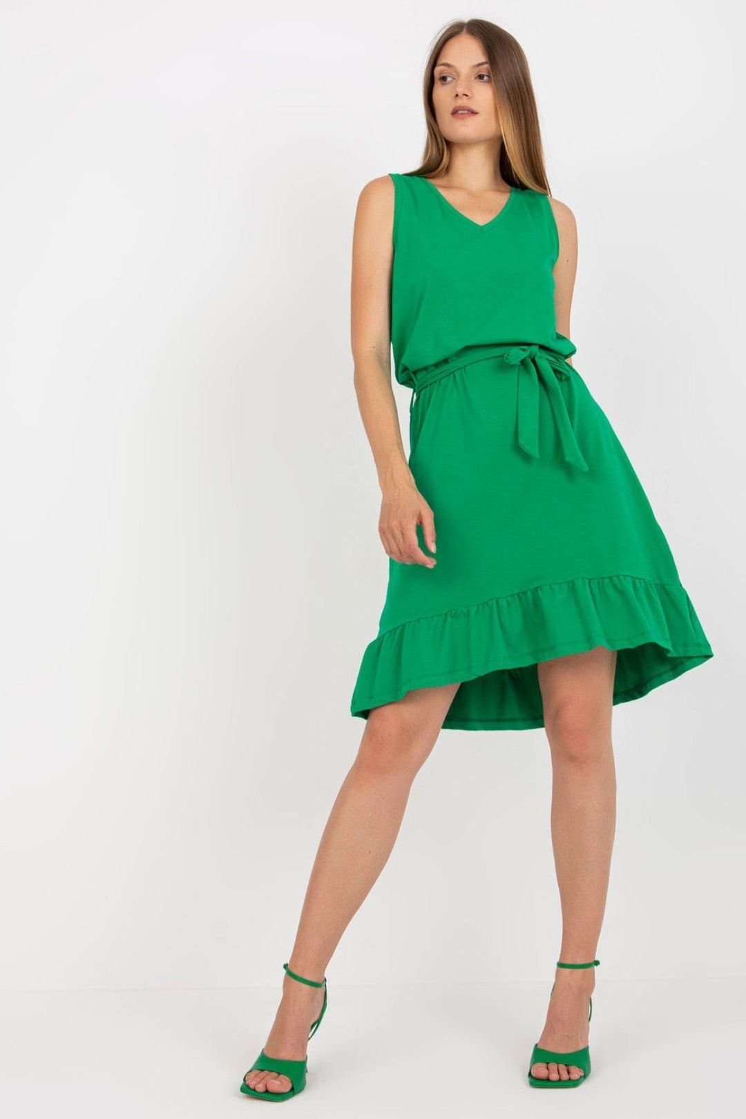 Love Lace Love Lace Women's Sleeveless Flared Summer Dress with Ruffle Hem in Green