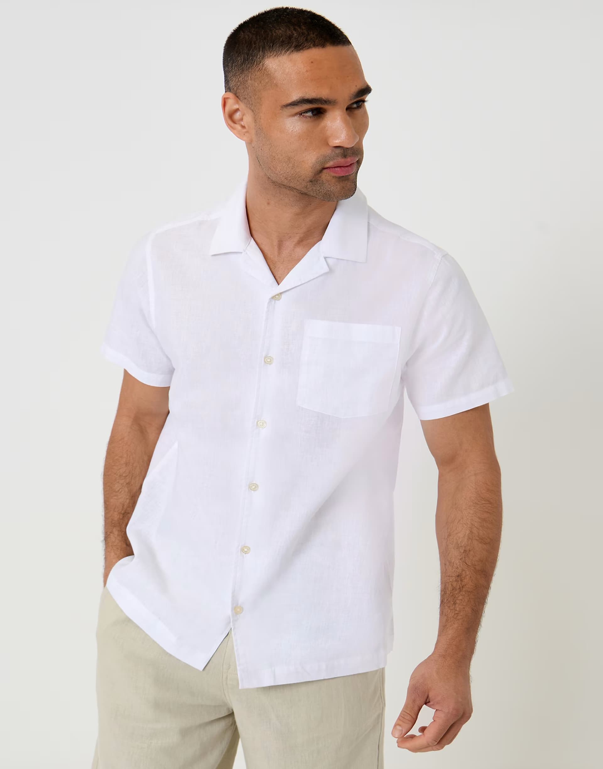 ASOS Threadbare Linen cotton blend short sleeve shirt in white