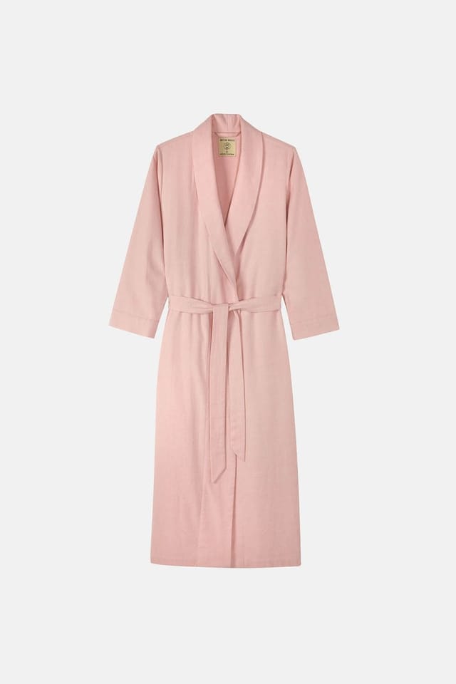 British Boxers British Boxers Women's Powder Pink 'Herringbone' Brushed Cotton Dressing Gown in Light Pink - 2