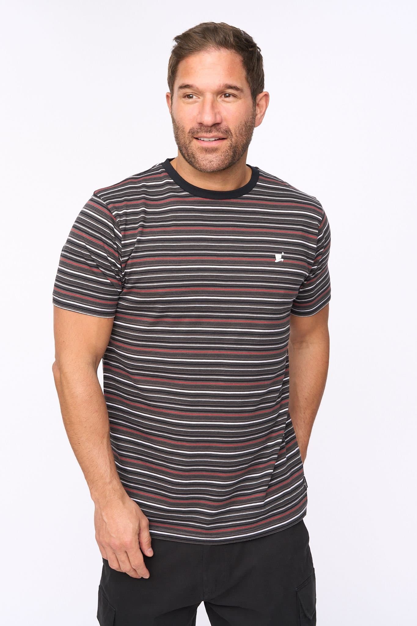 Bewley&Ritch Bewley&Ritch Men's Packham 100% Cotton Yarn-Dyed Classic Stripe Crew Neck T-Shirt in Charcoal