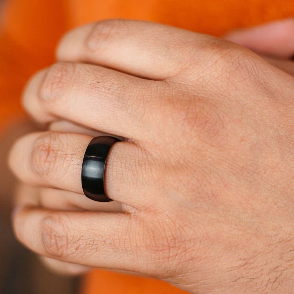 The Colourful Aura The Colourful Aura Men's 8mm Matt Black Blue Silver Plain Tungsten Engagement Band Ring