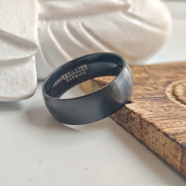 The Colourful Aura The Colourful Aura Men's 8mm Matt Black Blue Silver Plain Tungsten Engagement Band Ring - 2