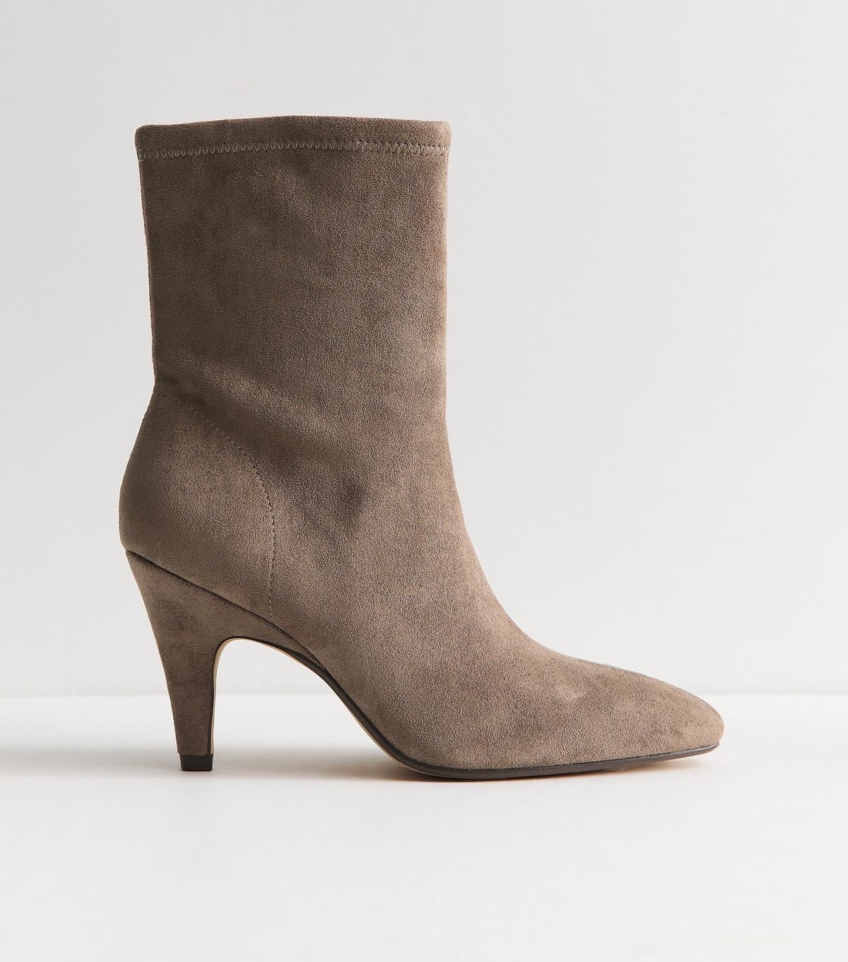 New Look Women's Light Brown Faux Suede Almond Toe Sock Ankle Boots Vegan New Look