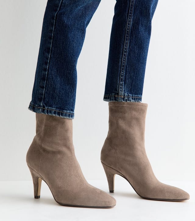 New Look Women's Light Brown Faux Suede Almond Toe Sock Ankle Boots Vegan New Look - 2