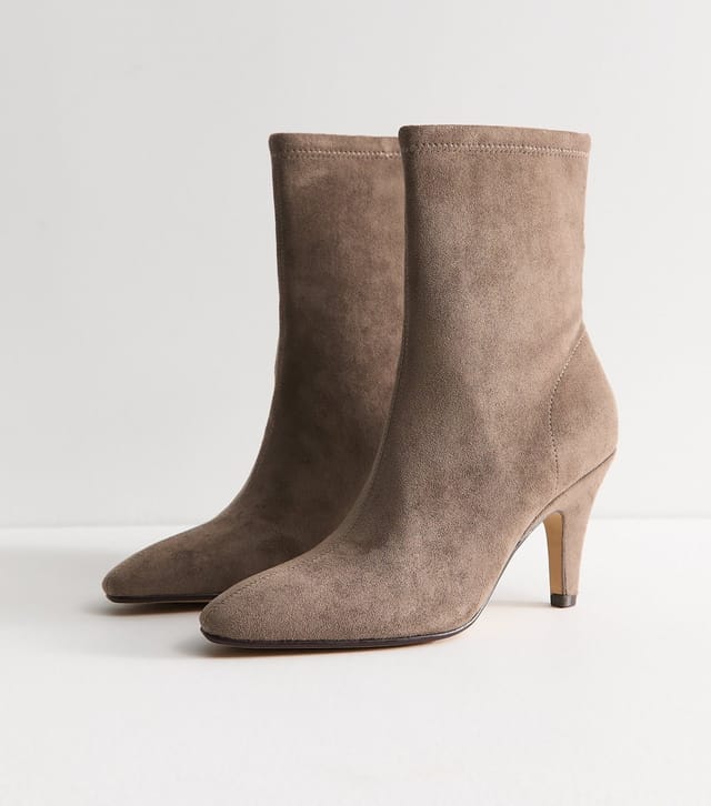 New Look Women's Light Brown Faux Suede Almond Toe Sock Ankle Boots Vegan New Look - 3