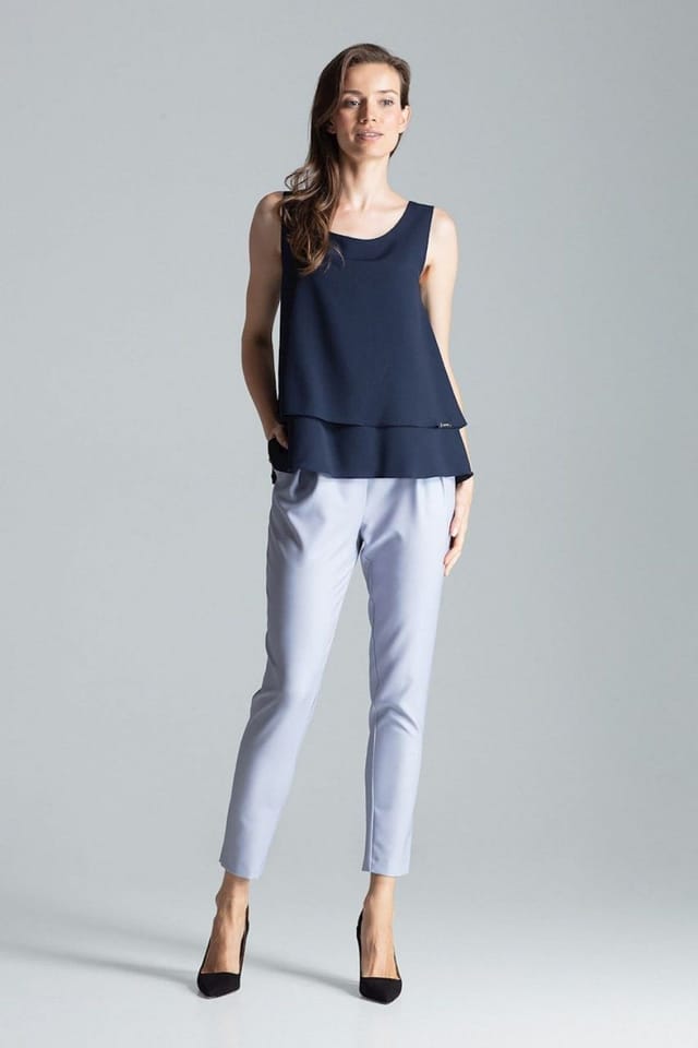 Love Lace Love Lace Women's Charming Sleeveless Double Layer Flared Blouse in Blue - 2