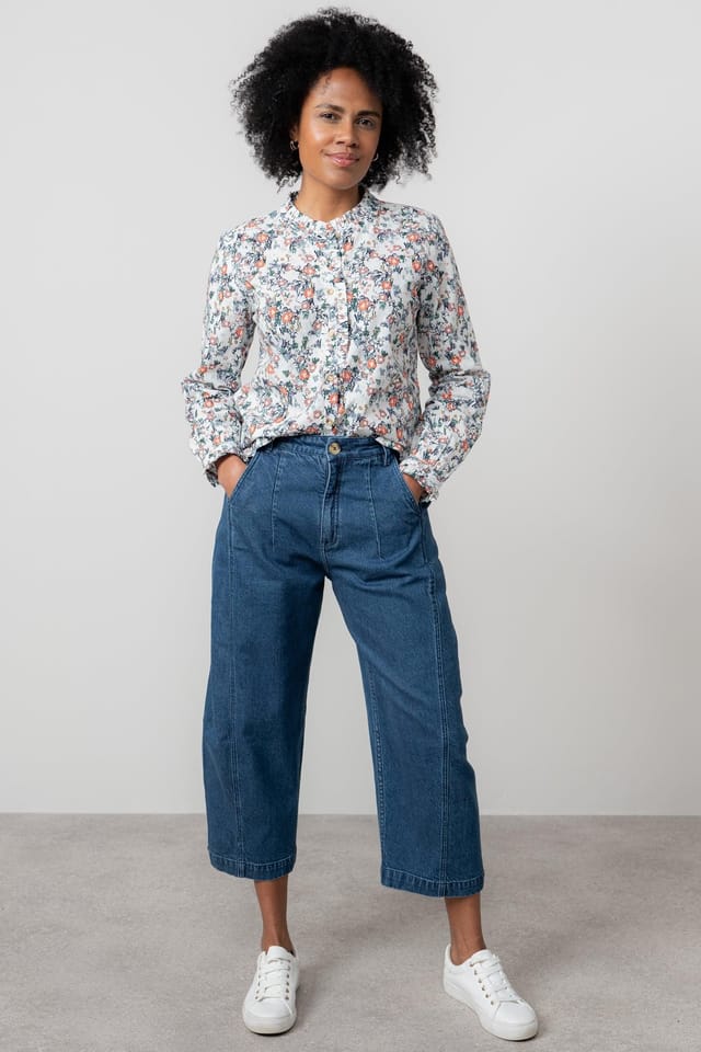Lily & Me Lily & Me Women's Rachel Soft Cotton Long Sleeve Blouse with Scalloped Mandarin Collar in Ecru - 3