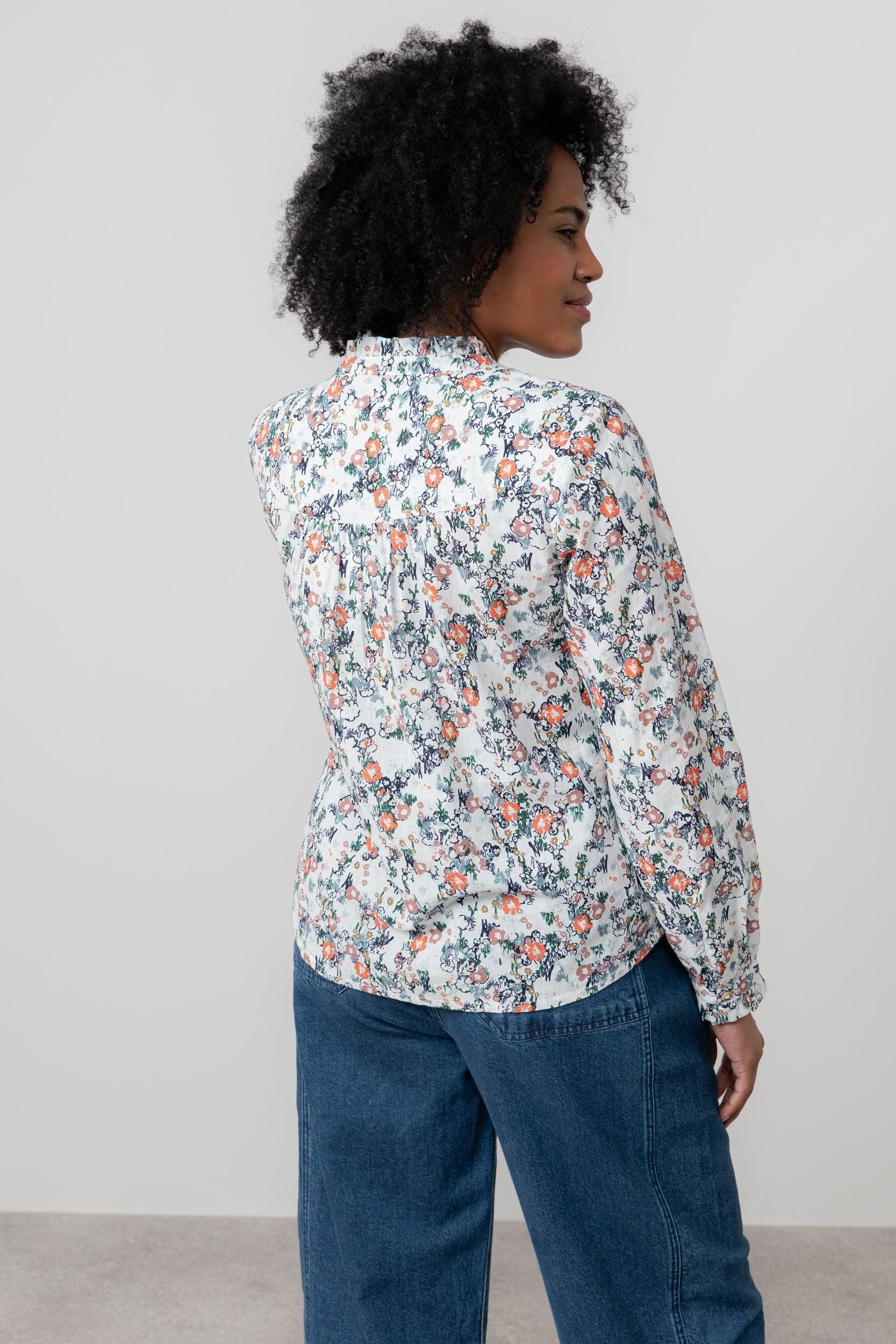 Lily & Me Lily & Me Women's Rachel Soft Cotton Long Sleeve Blouse with Scalloped Mandarin Collar in Ecru - 4