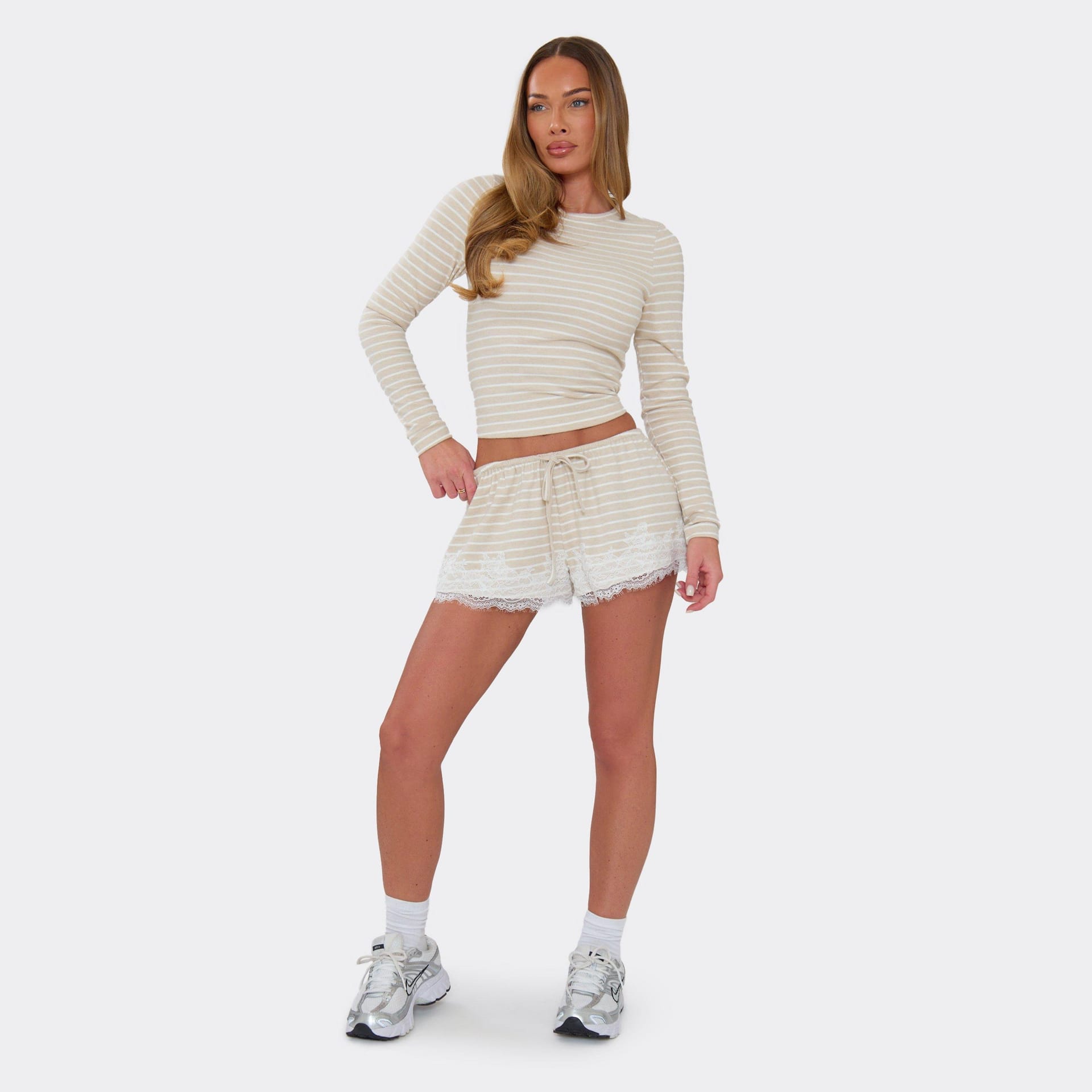 EGO Nude Stripe Soft Jersey Drawstring Shorts
