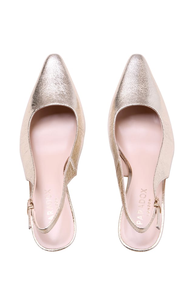 Paradox London Paradox London Women's Tuscany' Slingback Flared Heel Shoes in Metallic Gold - 3