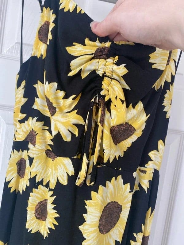 New Look New Look Black Sunflower Ruched Front Peep Hole Midaxi Dress - 12