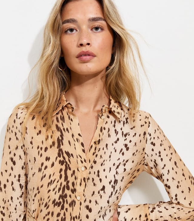 New Look Women's Tall Brown Animal Print Long Sleeve Midi Shirt Dress New Look - 2