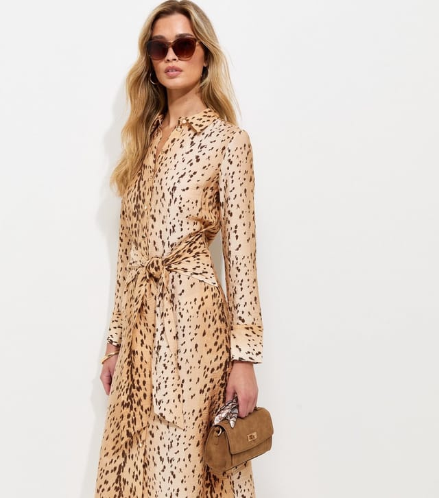 New Look Women's Tall Brown Animal Print Long Sleeve Midi Shirt Dress New Look - 3